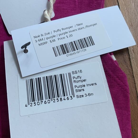 Noe & Zoe Puffy Romper in Purple Invers Stars Size 3-6M NWT - Picture 5 of 8